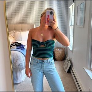 Strapless knit stripe top